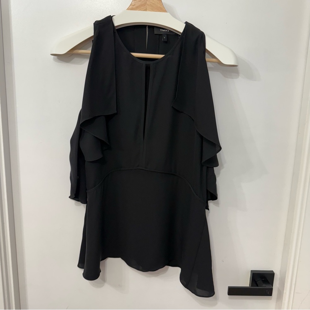 Theory 100% Silk Cold Shoulder Top
